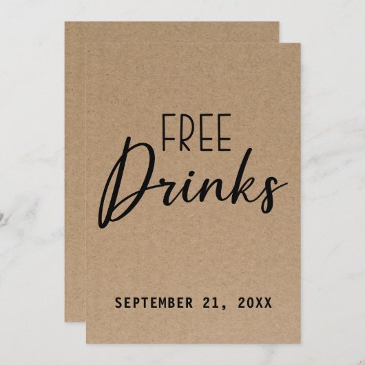 Funny Free Drink Kraft Paper redt de datum Save The Date (Voorkant / Achterkant)