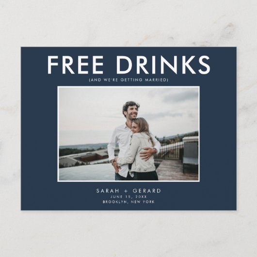 Funny Free Drink Navy Wedding Save the Dates Aankondigingskaart (Voorkant)