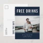 Funny Free Drink Photo Navy Wedding Save the Date Aankondigingskaart (Voorkant / Achterkant)