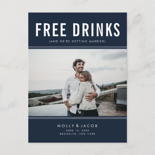 Funny Free Drink Photo Navy Wedding Save the Date Aankondigingskaart (Voorkant)