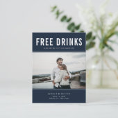 Funny Free Drink Photo Navy Wedding Save the Date Aankondigingskaart (Staand voorkant)