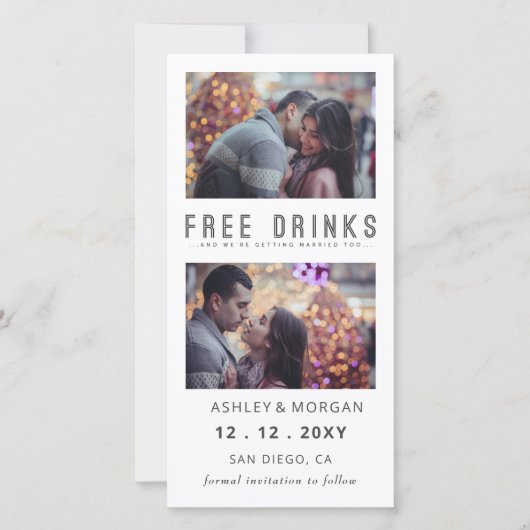Funny Free Drink Photo Wedding save the Date Aankondiging (Voorkant)