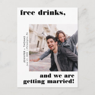 Funny Free Drink Typografie Save the Date Black Briefkaart