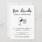 Funny Free Drinken and a Wedding Invitation Kaart (Voorkant)
