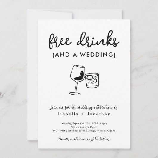 Funny Free Drinken and a Wedding Invitation Kaart (Voorkant)