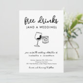 Funny Free Drinken and a Wedding Invitation Kaart (Staand voorkant)