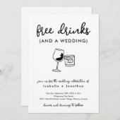 Funny Free Drinken and a Wedding Invitation Kaart (Voorkant / Achterkant)