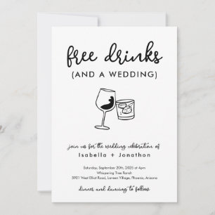 Funny Free Drinken and a Wedding Invitation Kaart