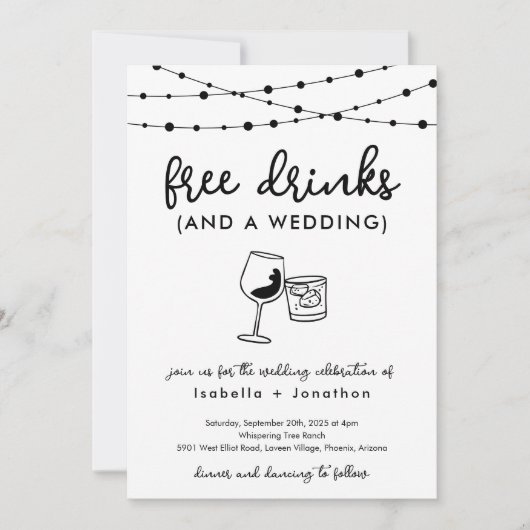 Funny Free Drinken and a Wedding Invitation Kaart (Voorkant)