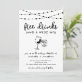 Funny Free Drinken and a Wedding Invitation Kaart (Staand voorkant)