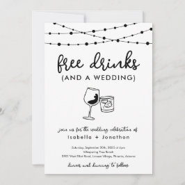 Funny Free Drinken and a Wedding Invitation Kaart