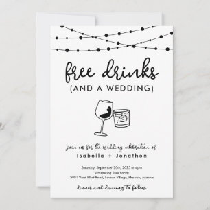 Funny Free Drinken and a Wedding Invitation Kaart