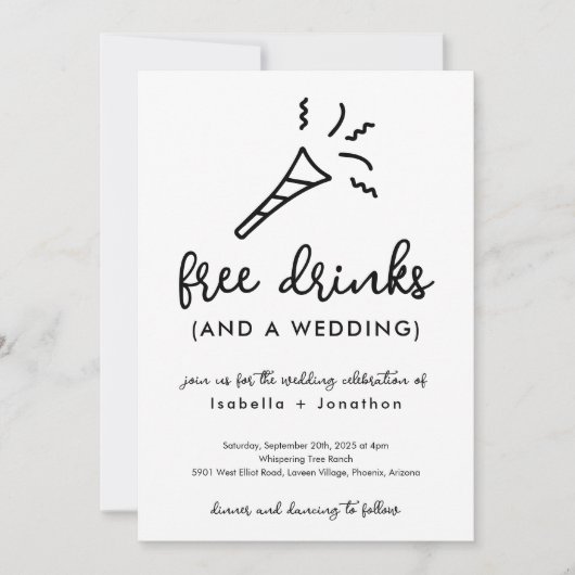 Funny Free Drinken and a Wedding Invitation Kaart (Voorkant)