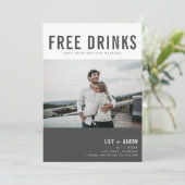 Funny Free Drinken Foto Modern Wedding Save The Date (Staand voorkant)