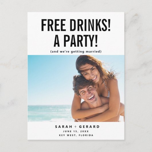 Funny Free Drinken Foto Save the Dates Aankondigingskaart (Voorkant)