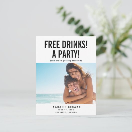 Funny Free Drinken Foto Save the Dates Aankondigingskaart (Staand voorkant)