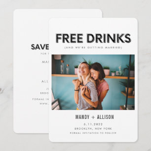 Funny Free Drinken Foto van Lesbian Save the Date