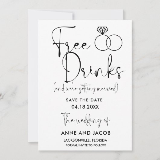Funny Free Drinken Foto Wedding Save the Date (Voorkant)