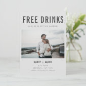 Funny Free Drinken Foto Wedding Save the Date (Staand voorkant)