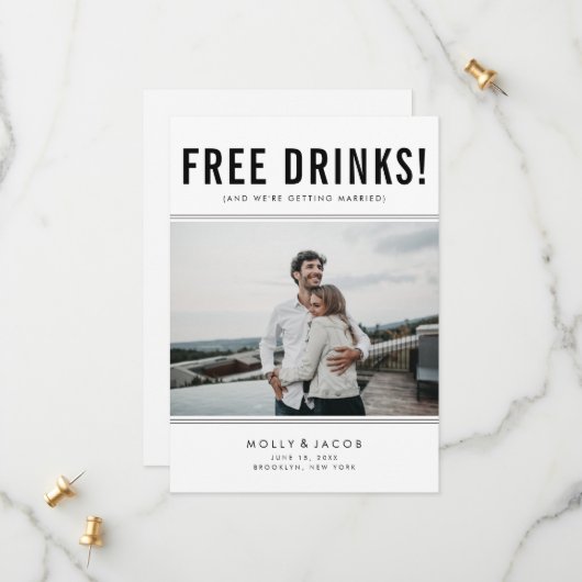 Funny Free Drinken Foto Wedding Save the Date (Voorkant / Achterkant in situ)