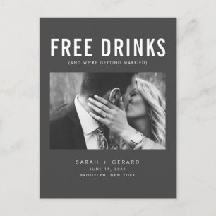 Funny Free Drinken Foto Wedding Save the Date Aankondigingskaart