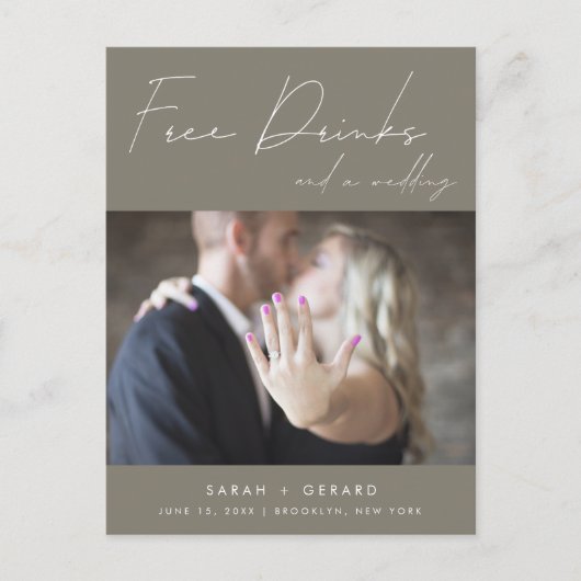 Funny Free Drinken Foto Wedding Save the Date Aankondigingskaart (Voorkant)