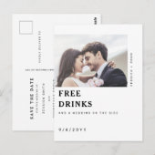 Funny Free Drinken Foto Wedding Save the Date Briefkaart (Voorkant / Achterkant)