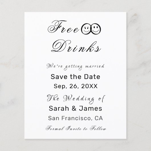 Funny Free Drinken Foto Wedding Save the Date Flyer (Voorkant)