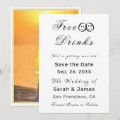 Funny Free Drinken Foto Wedding Save the Date Kaart (Voorkant / Achterkant)