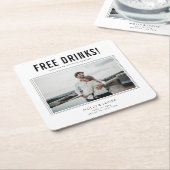 Funny Free Drinken Foto Wedding Save the Date Kartonnen Onderzetters (Schuin)