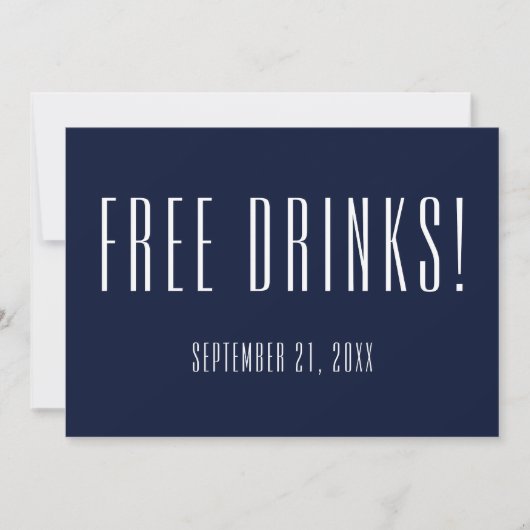 Funny Free Drinken Navy Blue Wedding Save the Date (Voorkant)