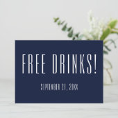 Funny Free Drinken Navy Blue Wedding Save the Date (Staand voorkant)