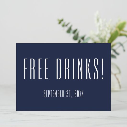 Funny Free Drinken Navy Blue Wedding Save the Date (Staand voorkant)