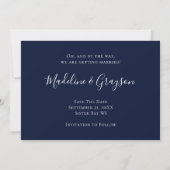 Funny Free Drinken Navy Blue Wedding Save the Date (Achterkant)