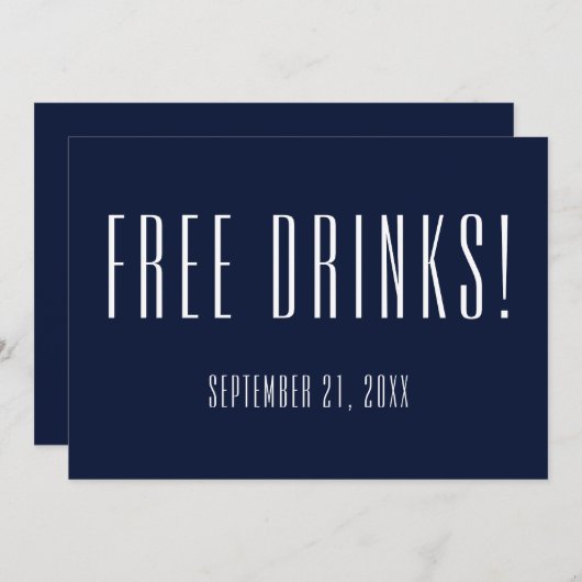 Funny Free Drinken Navy Blue Wedding Save the Date (Voorkant / Achterkant)