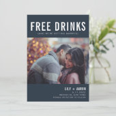 Funny Free Drinken Photo Navy Wedding Save The Date (Staand voorkant)