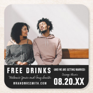 Funny Free Drinken Photo Save the Date Kartonnen Onderzetters