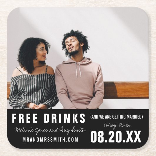 Funny Free Drinken Photo Save the Date Kartonnen Onderzetters (Voorkant)
