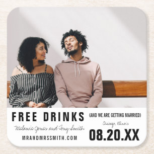 Funny Free Drinken Photo Save the Date Kartonnen Onderzetters