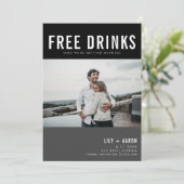 Funny Free Drinken Photo Wedding Save The Date (Staand voorkant)
