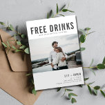 Funny Free Drinken Photo Wedding Save The Date<br><div class="desc">Een grappige bruiloft bespaart de datumkaarten in een modern,  grijs design met een aangepast fotoontwerp dat luidt: "Vrije drinken (en we gaan trouwen)". Voeg je foto,  namen,  trouwdatum en locatie toe. Pas de achterkant van kaart met een tweede foto aan.</div>