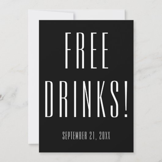 Funny Free Drinken Wedding Black Save the Date (Voorkant)