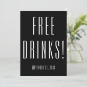 Funny Free Drinken Wedding Black Save the Date (Staand voorkant)