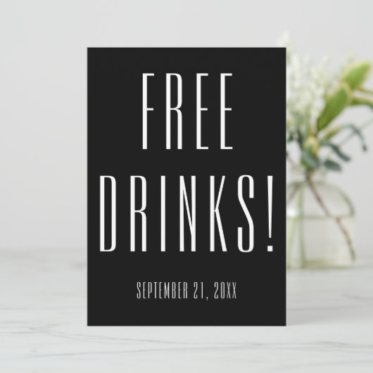 Funny Free Drinken Wedding Black Save the Date (Staand voorkant)