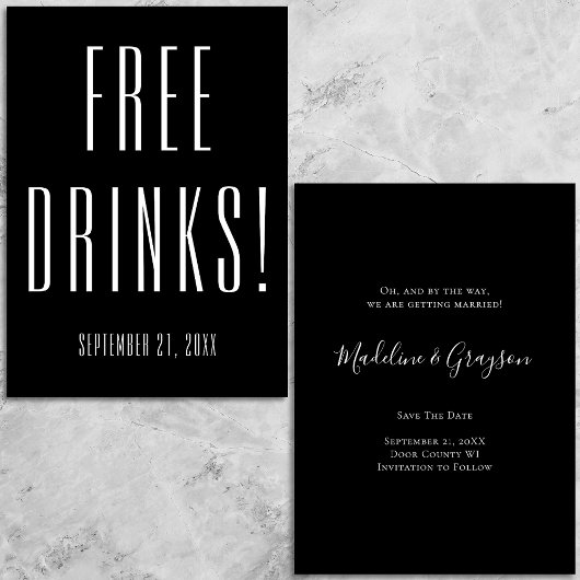 Funny Free Drinken Wedding Black Save the Date