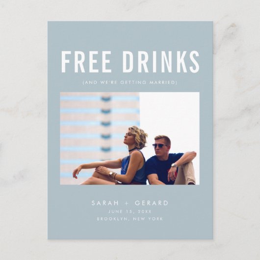 Funny Free Drinken Wedding Blue Save the Dates Aankondigingskaart (Voorkant)