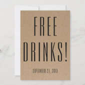 Funny Free Drinken Wedding Kraft Save the Date (Voorkant)