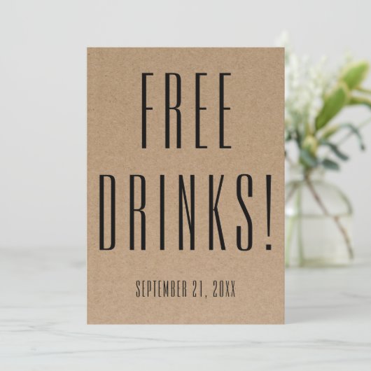 Funny Free Drinken Wedding Kraft Save the Date (Staand voorkant)