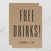 Funny Free Drinken Wedding Kraft Save the Date (Voorkant / Achterkant)