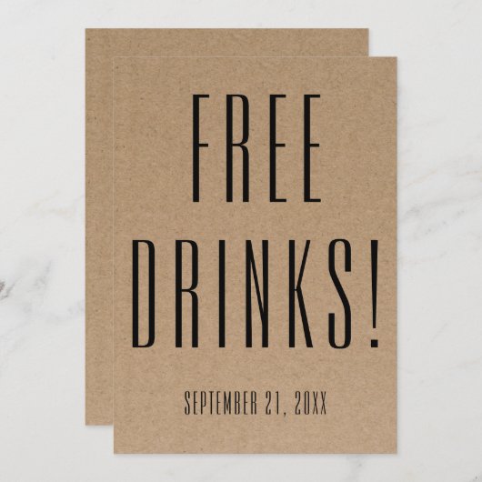 Funny Free Drinken Wedding Kraft Save the Date (Voorkant / Achterkant)